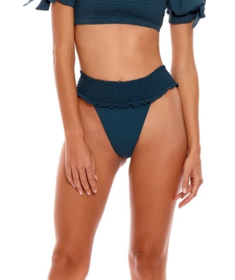 Agua Bendita Tessa Bikini Bottom in Green Size XL NWT Smocked Cheeky